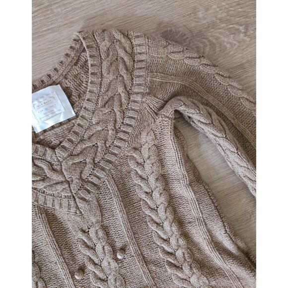 Old Navy Vintage Wool Cotton Fisherman Cable Knit V-Neck Y2K Sweater Pullover M - Picture 5 of 10